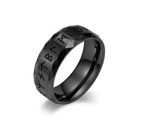 MERTTURM Anello Uomo, Anelli in Acciaio Inossidabile con Rune Vichinghe, Nero/Argento/Oro-Anello di Matrimonio con Rune Norrene, Gioielli per Uomo, Regalo per la Festa del Papà/San Valentino/Natale