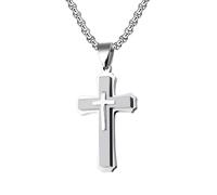 MERTTURM Collana da uomo, con ciondolo a forma di croce pesante, doppia croce, in acciaio inox, con confezione regalo, ideale per rapper biker, punk rock e ragazzi (oro nero/argento), Acciaio