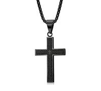 MERTTURM Crocifisso Collana Uomo, Acciaio Inossidabile con Collana Uomo Pendente Croce Singolo, Regali per Gioielli Cristiani, Argento Nero(Resistente allo Sbiadimento e al Sudore)