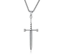 MERTTURM Crocifisso Collana Uomo, Gioiello Maschile Collana con Ciondolo a Croce Spada, Catena in Acciaio Inossidabile Croce Spada per Battesimo Cristiano, Uomo, Gotica, Rock, Punk con Scatola Regalo