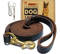 MERUOGKAR Guinzaglio per cani in pelle, 1,5 m x 1,9 cm, resistente, autentico, intrecciato, morbido e confortevole, per cani di taglia grande, media e piccola (marrone, 1,5 m x 1,9 cm)