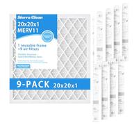 MERV 11 - Filtro dell'aria pieghettato, 20 x 20 x 1, filtri per forno HVAC AC, telaio in plastica ABS riutilizzabile (confezione da 9) (20 x 20 x 1)