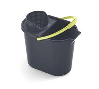 Mery - Secchio Ovale con Strizzatore, 12 Litri, Colori Nero e Giallo, Resistente con Manico Anatomico