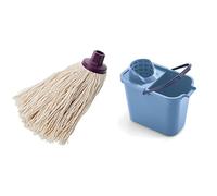 Mery | Set Moccio in Cotone Originale + Secchio Rettangolare con Strizzatore | Pulizia Casa | Bianco