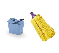 Mery | Set Secchio con Strizzatore + Moccio a Strisce | Pulizia Casa | Blu/Bianco