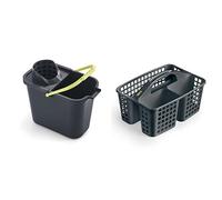 Mery | Set Secchio Rettangolare con Strizzatore + Cestino Pulizie | Casa Organizzata | Blu/Bianco