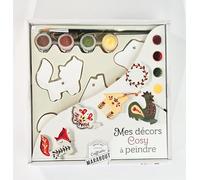 Mes décors Cosy à peindre: Coffret avec 6 décors à peindre, du cordon ciré pour les suspendre, 4 godets de peinture, 1 pinceau, 1 livre: 31628