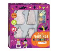 Mes jolies figurines Halloween à peindre: Coffret avec 4 figurines en plâtre, 1 livre de coloriage, 12 pots de peinture, 400 strass, 2 pinceaux