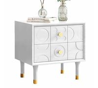 Mesa de noche, con diseño de doble bombeo y piernas, adecuada para la decoración familiar de la oficina, Mesa lateral de madera maciza, estilo retro simple(White)