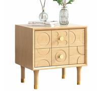 Mesa de noche, con diseño de doble bombeo y piernas, adecuada para la decoración familiar de la oficina, Mesa lateral de madera maciza, estilo retro simple(Apricot)