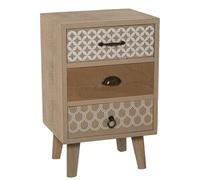 MESA DE NOCHE MADERA C/3 CAJONES, ABETO+CONTRACH.+PATAS PINO 40X32X63CM