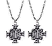 MESARCH 2 collane cattoliche di San Benito con croce per esorcismo di San Benedetto, collana per uomini e donne, gioielli religiosi, idea regalo, catena in acciaio inox da 61 cm, Large, Zinco Acciaio