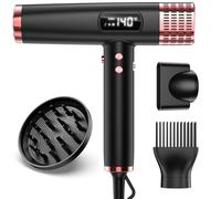 MESCOMB Asciugacapelli Ionico con Diffusore, Motore Brushless 110.000 Giri/min, Doppio Voltaggio 100-240V, 1875W Asciugatura Rapida, Display LED, 4 Temperature，Diffusore Magnetico e Ugello Inclusi