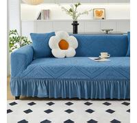 MESCXTY 1 Pezzo Copridivano Testurizzato per Seduta Singola con Gonna a Balze, Tessuto Elasticizzato, Motivo a Foglie, Copertura Protettiva Antiscivolo Spessa C-04 Blu Acqua