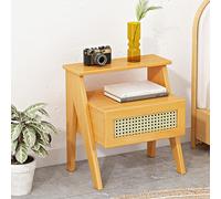 MESCXTY Bamboo Nightstand with Drawer And Open Shelves, Boho Narrow End Table, Multi-Functional Sofa Side Cabinet for Living Room, Bedroom, Easy Assembly(43x31x50cm(17x12x20inch), Yellow)
