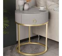 MESCXTY Bed Nightstand Stone Bedside Cabinet with Drawer Round Rock Plate Small Coffee Table Sofa Side Gold-Grey 1 Piece Without Shelf 19.5" L x 19" W 23" H