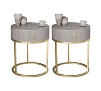MESCXTY Bed Nightstand Stone Bedside Cabinet with Drawer Round Rock Plate Small Coffee Table Sofa Side Gold-Grey 2 Pieces Set Without Shelf 19.5" L x 19" W 23" H