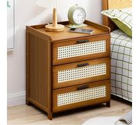 MESCXTY Boho Nightstand, Bamboo Bedside Table Modern Night Stand with Drawer And Rattan Pattern Sliding Door, Accent Sofa Side for Bedroom, Dorm Small Spaces(42x31x50cm(17x12x20inch), Walnut)