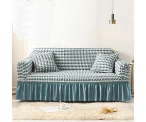 MESCXTY Copridivano Elastico a 2 posti in Tessuto di Poliestere, Moderno, Protettivo per mobili con Volant, Adatto a Tutte Le Stagioni, con Bolle, Colore Blu.