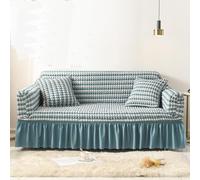 MESCXTY Copridivano Elastico a 3 posti in Tessuto di Poliestere, Moderno, Protettivo per mobili con Volant, Adatto a Tutte Le Stagioni, con Bolle, Colore Blu.
