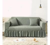 MESCXTY Copridivano Elastico per 4 Persone in Tessuto di Poliestere, Moderno, Protettivo per mobili con Volant, Adatto a Tutte Le Stagioni, con Fodera a Bolle, Colore Verde A.