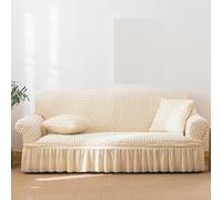 MESCXTY Copridivano Elastico per 4 Persone in Tessuto di Poliestere, Moderno, Protettivo per mobili con Volant, Adatto a Tutte Le Stagioni, con Imbottitura a Bolle, Colore Bianco.