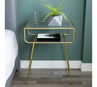 MESCXTY Industrial Metal Nightstand Glass Top NightTable 1 Shelf 23.6" Tall Nordic Bedside Table Iron Small Tempered Mini Sofa Side Light Gold Piece 19" L x 13" W 23.5" H