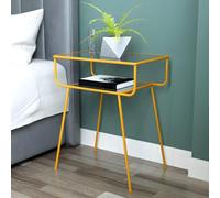 MESCXTY Industrial Metal Nightstand Glass Top NightTable 1 Shelf 23.6" Tall Nordic Bedside Table Iron Small Tempered Mini Sofa Side Gold Piece 19" L x 13" W 23.5" H