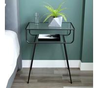 MESCXTY Industrial Metal Nightstand Glass Top NightTable 1 Shelf 23.6" Tall Nordic Bedside Table Iron Small Tempered Mini Sofa Side Black Piece 19" L x 13" W 23.5" H