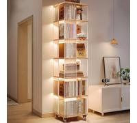 MESCXTY Libreria Multistrato in Acrilico Trasparente, libreria da Pavimento Girevole a 360°, espositore angolare Mobile per Libri, per Ufficio, Soggiorno, Studio, Camera da Letto(6 Layer, Wood2)