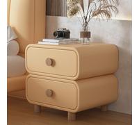 MESCXTY Modern Bedroom Bedside Table with Double Drawers, Solid Wood & PU Leather Nightstand, Stable Weight Capacity, Storage Cabinet No Assembly Required(50x40x50cm(20x16x20inch), A)