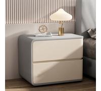 MESCXTY Modern Leather Bedside Table with 2 Drawer, Luxury Bedroom Nightstand,Wooden Storage Cabinet Night Stand, Furniture for Living Room, No Assembly(Left, Grey+Beige)