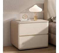 MESCXTY Modern Leather Bedside Table with 2 Drawer, Luxury Bedroom Nightstand,Wooden Storage Cabinet Night Stand, Furniture for Living Room, No Assembly(Left, Khaki+Beige)