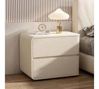 MESCXTY Modern Leather Bedside Table with 2 Drawer, Luxury Bedroom Nightstand,Wooden Storage Cabinet Night Stand, Furniture for Living Room, No Assembly(Left, Beige)