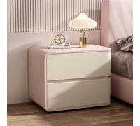 MESCXTY Modern Leather Bedside Table with 2 Drawer, Luxury Bedroom Nightstand,Wooden Storage Cabinet Night Stand, Furniture for Living Room, No Assembly(Left, A+Beige)