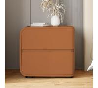 MESCXTY Modern Leather Bedside Table with 2 Drawer, Luxury Bedroom Nightstand,Wooden Storage Cabinet Night Stand, Furniture for Living Room, No Assembly(Left, Orange)