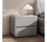 MESCXTY Modern Leather Bedside Table with 2 Drawer, Luxury Bedroom Nightstand,Wooden Storage Cabinet Night Stand, Furniture for Living Room, No Assembly(Left, Grey)