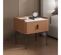 MESCXTY Modern Nightstand with Storage Drawer, Pu Leather Finish & Faux Stone Top, Elegant Bedside Tables Sofa Side Table for Bedroom Living Room, Fully Assembled Except Legs