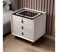 MESCXTY Modern Wood Nightstand with Glass Top & Drawers Included Smart Bedside Table Side Cabinet Wireless Charging Multifunctional Home White 1 Piece 20" L x 16" W 23" H