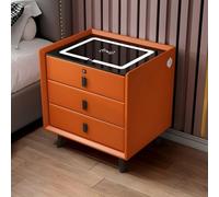 MESCXTY Modern Wood Nightstand with Glass Top & Drawers Included Smart Bedside Table Side Cabinet Wireless Charging Multifunctional Home Orange 1 Piece 18" L x 16" W 23" H