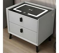 MESCXTY Modern Wood Nightstand with Glass Top & Drawers Included Smart Bedside Table Side Cabinet Wireless Charging Multifunctional Home Grey 1 Piece 18" L x 16" W H