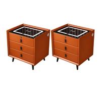 MESCXTY Modern Wood Nightstand with Glass Top & Drawers Included Smart Bedside Table Side Cabinet Wireless Charging Multifunctional Home Orange 2 Pieces Set 20" L x 16" W 23" H