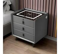 MESCXTY Modern Wood Nightstand with Glass Top & Drawers Included Smart Bedside Table Side Cabinet Wireless Charging Multifunctional Home Grey 1 Piece 20" L x 16" W 23" H