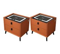 MESCXTY Modern Wood Nightstand with Glass Top & Drawers Included Smart Bedside Table Side Cabinet Wireless Charging Multifunctional Home Orange 2 Pieces Set 18" L x 16" W H