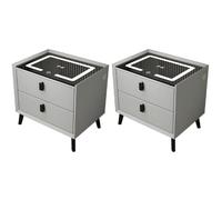 MESCXTY Modern Wood Nightstand with Glass Top & Drawers Included Smart Bedside Table Side Cabinet Wireless Charging Multifunctional Home Grey 2 Pieces Set 20" L x 16" W 18" H