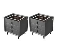 MESCXTY Modern Wood Nightstand with Glass Top & Drawers Included Smart Bedside Table Side Cabinet Wireless Charging Multifunctional Home Grey 2 Pieces Set 18" L x 16" W 23" H
