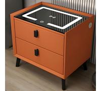 MESCXTY Modern Wood Nightstand with Glass Top & Drawers Included Smart Bedside Table Side Cabinet Wireless Charging Multifunctional Home Orange 1 Piece 18" L x 16" W H