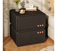 MESCXTY Pu Leather Bedside Table with 2 Drawers, Modern Nightstand Small Dresser Solid Wood Frame, Cabinet for Living Room/Bedroom, No Assembly Required (40x40x50cm(16x16x20inch), Black)