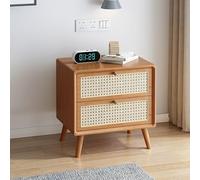 MESCXTY Rattan Nightstand with 2 Drawers, Solid Wood Accent End Table Weaving Bedside Storage, Rustic Side Night Stand for Living Room Bedroom(35x40x49cm(14x16x19inch), Brown)