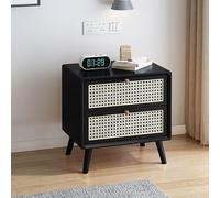 MESCXTY Rattan Nightstand with 2 Drawers, Solid Wood Accent End Table Weaving Bedside Storage, Rustic Side Night Stand for Living Room Bedroom(43x40x49cm(17x16x19inch), Black)